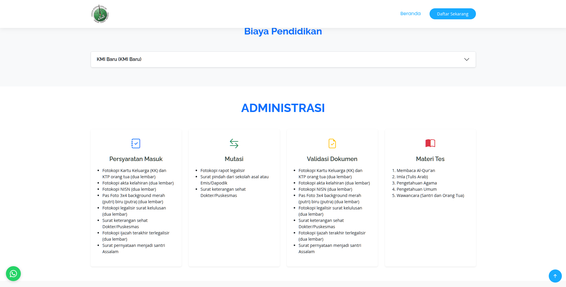 PSB Assalam — Pendaftaran Santri Baru